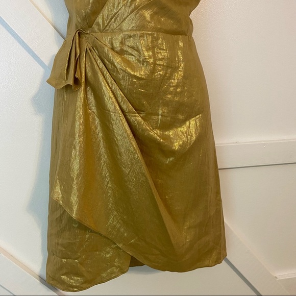 Sandro Draped Faux Wrap Metallic Ruffle Mini Dress - Picture 5 of 9
